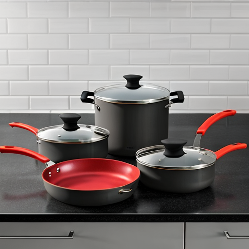 10-piece cookware set in black color for kitchen use, featuring pots and pans