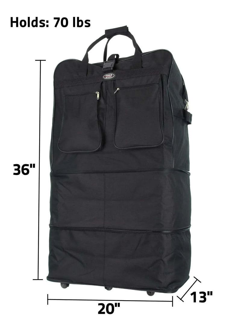 expandable lugagge rolling wheeled duffel 36 x 20 x 13"