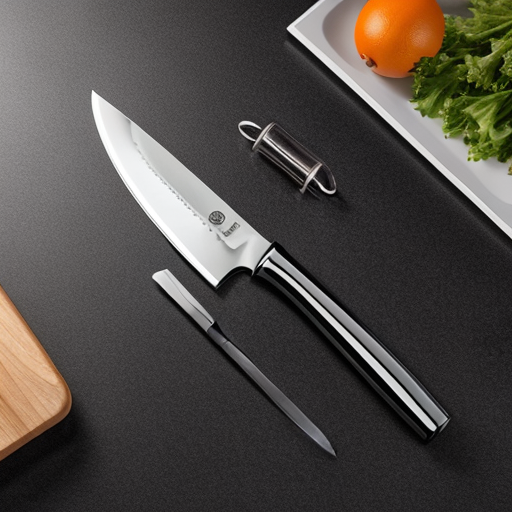 Sharp stainless steel kitchen knife alt text for improved cooking experience.